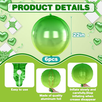 6Pcs Gradient Green Round Foil Balloons, Giant 4D Round Ball Balloon, 22 Inch - Image 2