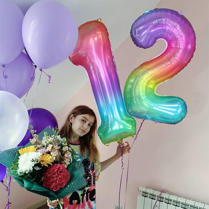 Rainbow Number 8 Balloon, 40 Inch Large Number Foil Mylar Balloons - Image 6