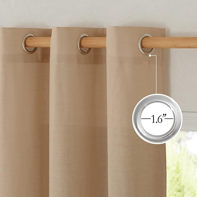 NICETOWN Camel Linen Kitchen Window Curtains Over Sink, Grommet Thick Linen - Image 2