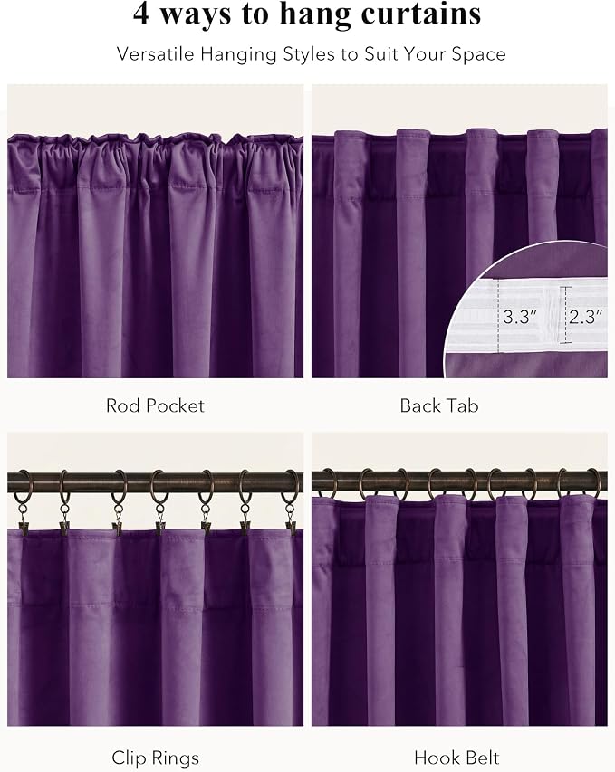 Purple Velvet Curtains for Grils Bedroom Nursery, W52 x L84, Back Tab Room - Image 2