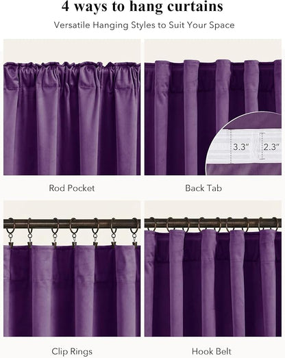 Purple Velvet Curtains for Grils Bedroom Nursery, W52 x L84, Back Tab Room - Image 2