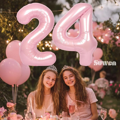 SUWEN 40 Inch Large Pink 24 Number Balloons Big Foil Helium Number Balloons 0-9 - Image 2