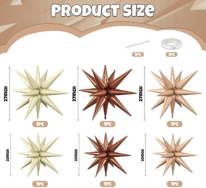 Brown White Star Balloons, 22/27 Inch Brown Nude Cream White Star Shaped - Image 2