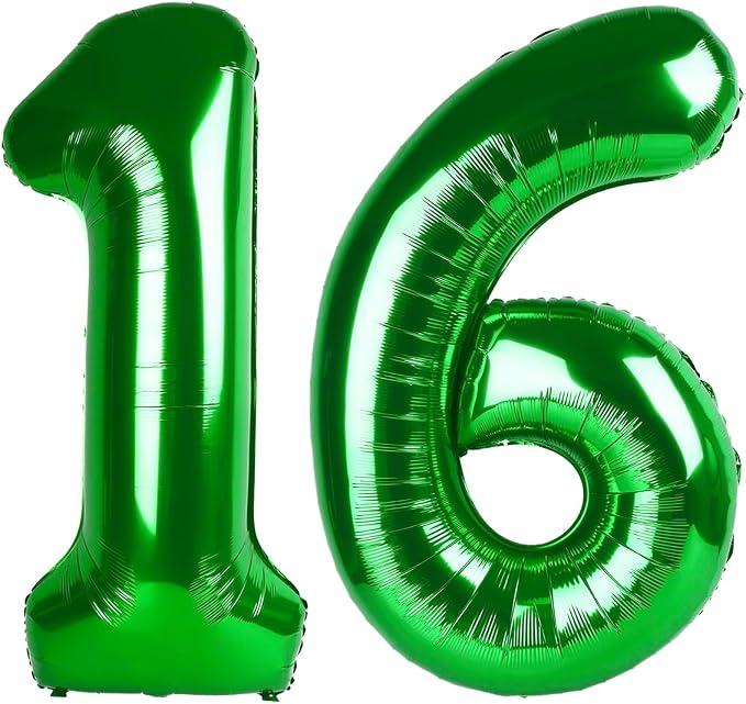 16 Balloon - Green Birthday Number Balloons, 40 Inch Decorations Men Women | by ALPHADELTAPI