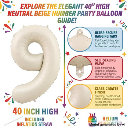 40" Beige Foil Number 19 Balloon - Image 2