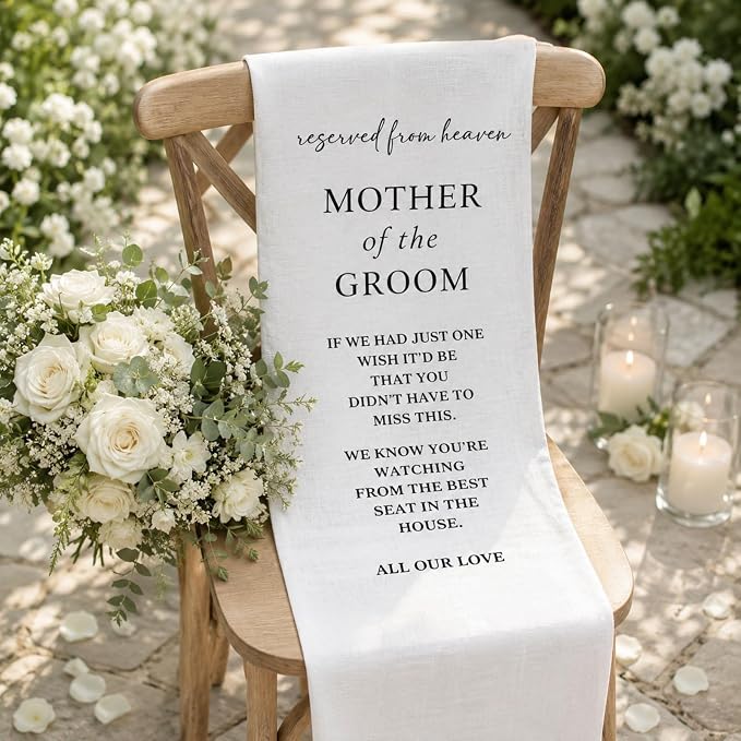 HunnmingRe Groom Mother Wedding Memorial Reserved Chair Sign Banner in Loving by HunnmingRe