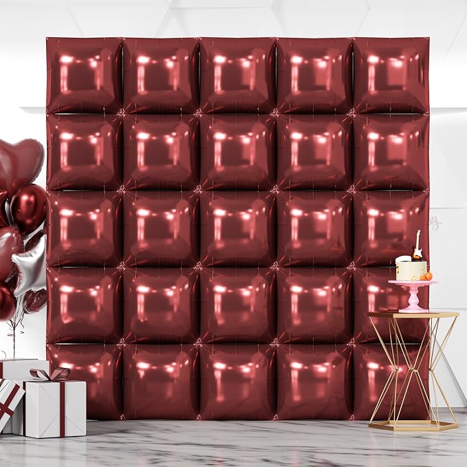 NISOCY 25PCS Maroon Square Foil Balloons Wall Backdrop | Double Sided Brown Red by NISOCY
