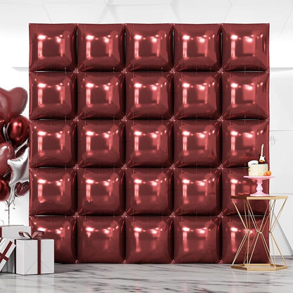 NISOCY 25PCS Maroon Square Foil Balloons Wall Backdrop | Double Sided Brown Red by NISOCY