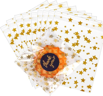 COQOFA 100 Pcs Star Printed Sealable Gift Wrap Cello Cellophane Bags Self by COQOFA