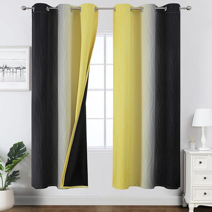 Yellow and Black Ombre Blackout Curtains by ESTELARTEXTILER