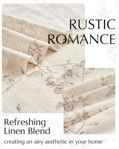 jinchan Taupe Floral Linen Curtains 90 Inch Farmhouse Back Tab 2 Panels | - Image 5
