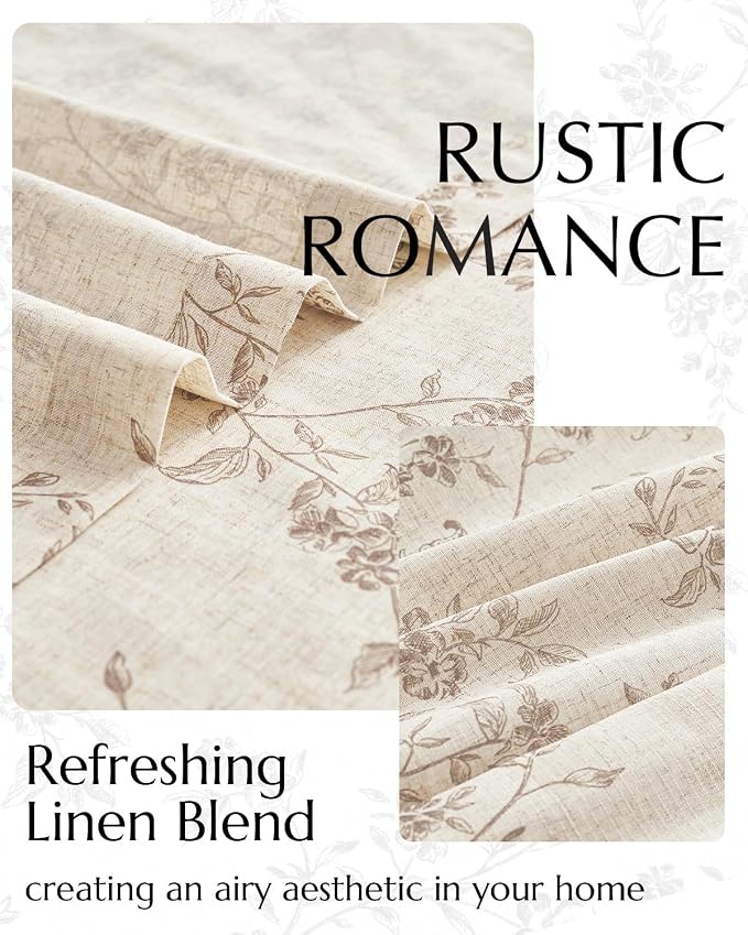 jinchan Taupe Floral Linen Curtains 96 Inch Farmhouse Back Tab 2 Panels | - Image 4