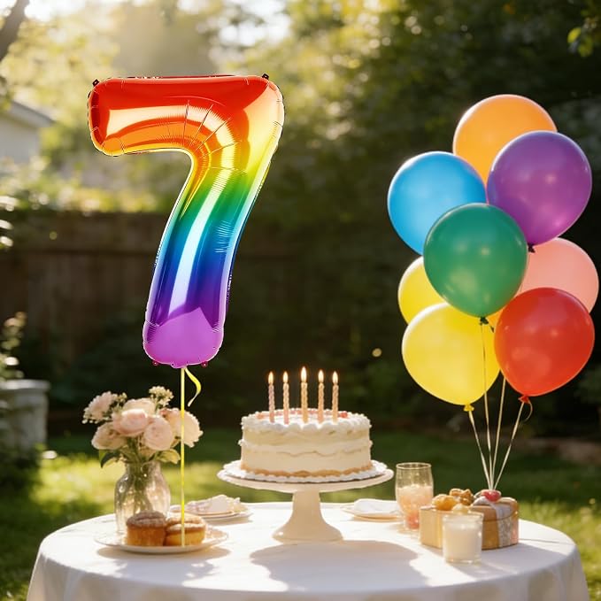 40 Inch Number 7 Balloons for 7th Birthday Party Decorations, 0-100 Rainbow - Image 3