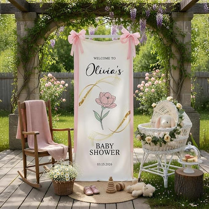 Personalized Floral Baby Shower Welcome Banner, Custom Fabric Backdrop Sign by Custom