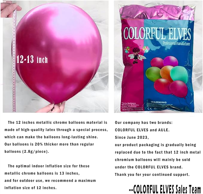 12 Inch 100 Pcs Metallic Chrome Hot Pink Balloons Shiny Thicken Latex Balloon - Image 2