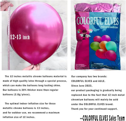12 Inch 100 Pcs Metallic Chrome Hot Pink Balloons Shiny Thicken Latex Balloon - Image 2