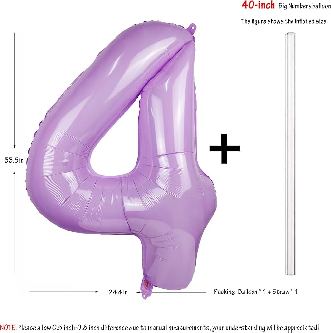 40" Macaron Purple Number 4 Balloons Helium Foil Mylar Balloon Digit 4 | - Image 2