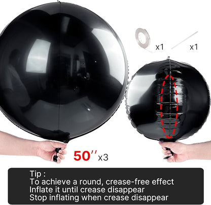 PartyWoo Black Large Round Giant 4D Jumbo Foil Balloons 3pcs 50 Inch | 50 Inch - Image 4