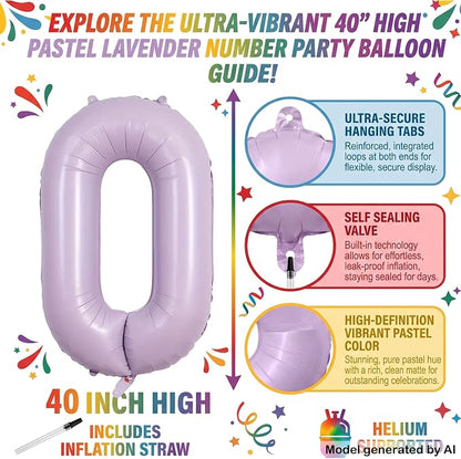 40" Pastel Purple Foil Number 0 Balloon - Image 2