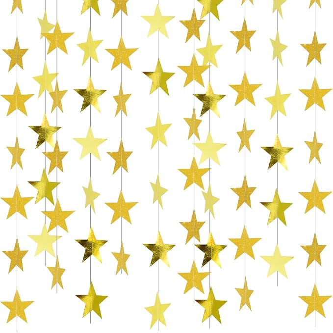 BEISHIDA Gold Glitter Star Garland Banner Decor Twinkle Star Banner Backdrop by Beishida