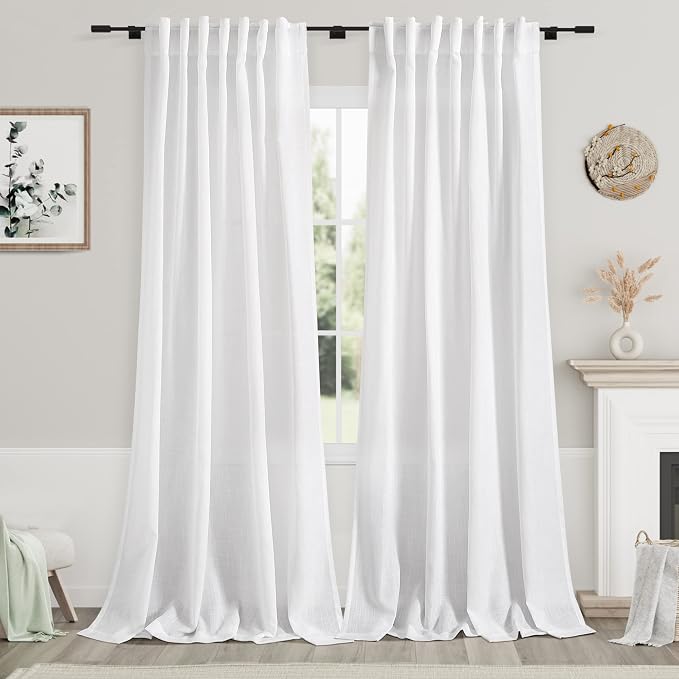 White Extra Long Curtains 2 Panels Set 111 Inches Long by Nanspring