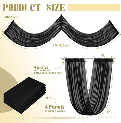 4 Panels Black Ceiling Drapes for Wedding Ceiling Drapes 5ftx20ft Wedding Arch - Image 2