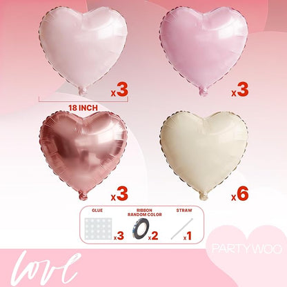 PartyWoo White Pink White Pink Heart Foil Balloons 15pcs 18 Inch | Balloons - Image 6