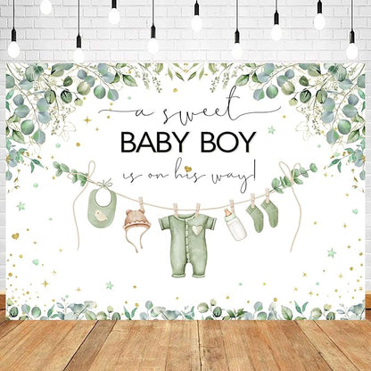 InMemory Greenery Baby Shower Backdrop Oh Baby Clothes Welcome Newborn Party by InMemory