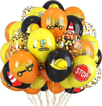Construction Balloons, 12 Inch Black Yellow Orange Confetti Truck Construction by Saxuxu