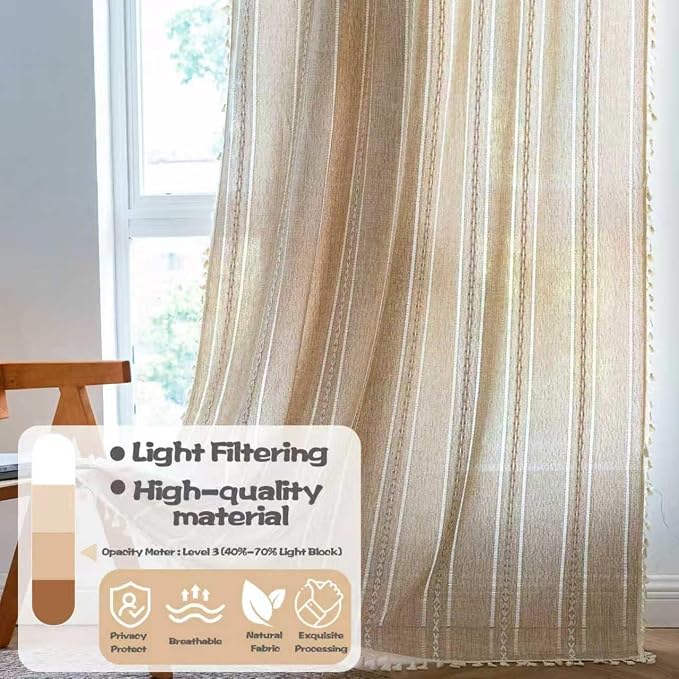Sutuo Home Boho Curtains for Bedroom Living Room 63 Inch Length, Light - Image 2