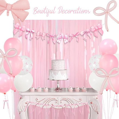 Pink White Bow Birthday Decorations - Image 3