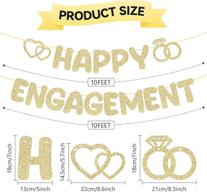 Pre-Strung Engagement Party Decorations, Glitter Happy Engagement Banner - Image 3