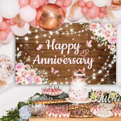 AIBIIN Happy Anniversary Backdrop Photography Background Pink Floral Wedding - Image 3