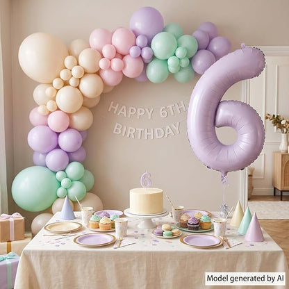 Cream Purple Number 6 Balloon 40 Inch, Foil Digit - Image 3