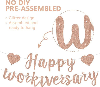 Rose Gold Glitte Happy Workiversary Banner - Image 2