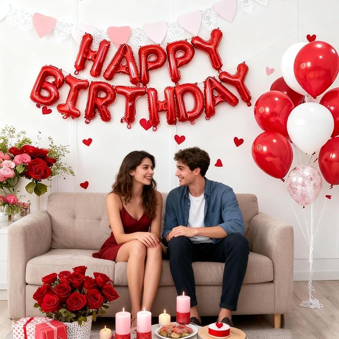 Red Happy Birthday Balloon Banner -16 Inch Mylar Foil Letters Balloons - Image 3