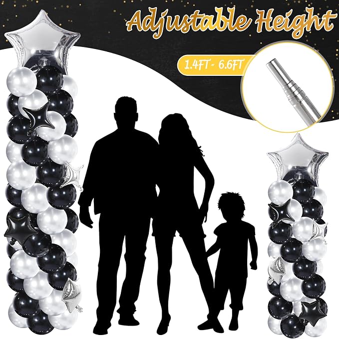Gejoy 110 Pcs Black Silver Balloons Column Stand Kit Adjustable Tower Stand - Image 5