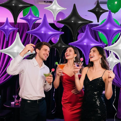 Black Purple Silver Star Balloons, 26Inch and 10Inch Black Silver Quadrangle - Image 5