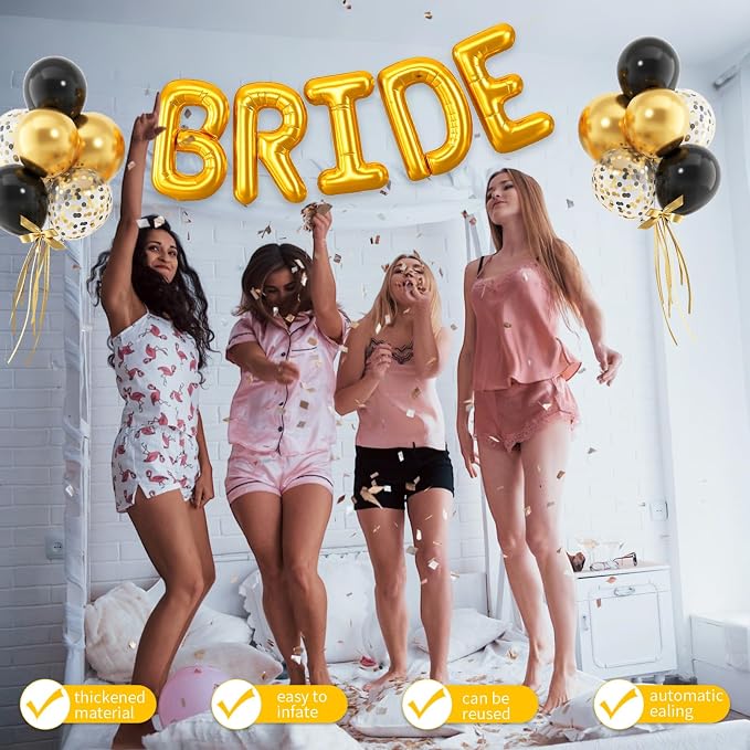 BRIDE Balloons Bachelorette Party Decorations, 16 Inch Metallic Gold Bride - Image 6