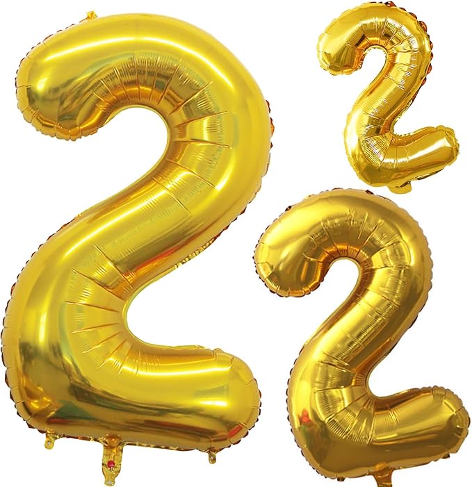 Gold Foil Balloons Number 2, Huge Number Balloons by GOER