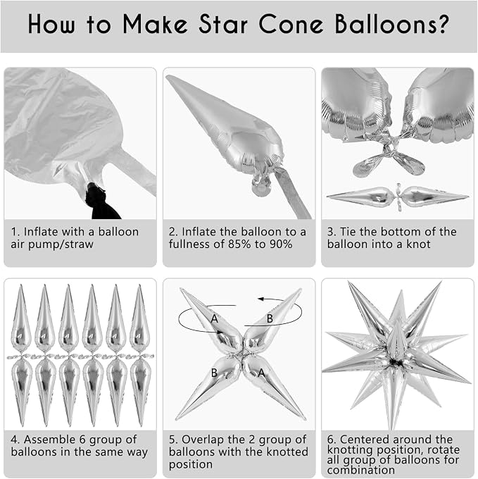 72 Pcs Star Balloons Foil Explosion Balloons Magic 12 Point Star Cone Balloon - Image 7