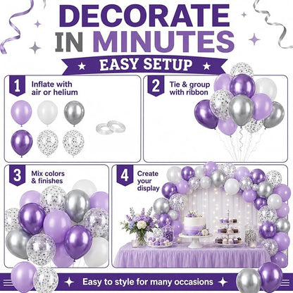 Purple Silver Balloons, Girls Baby Shower Women Bridal Shower Wedding - Image 8