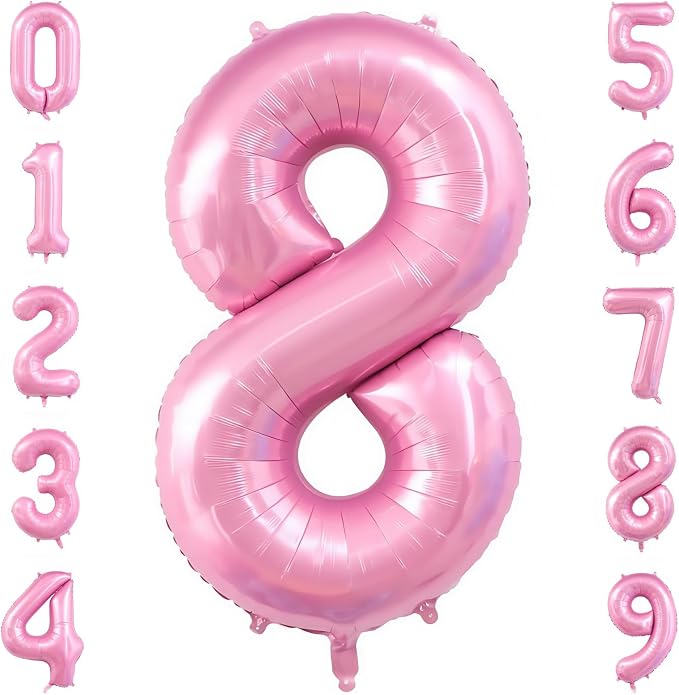 Pastel Pink 8 Balloon Number, 40 Inch Light Pink 8 Balloons Large Helium Foil by BBPOOL