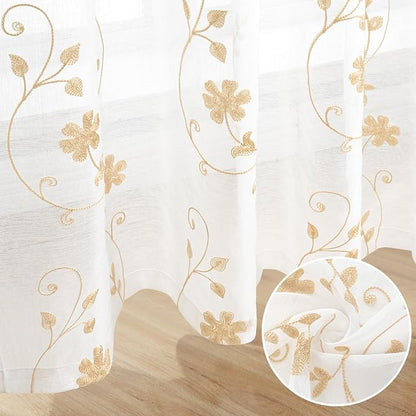 HOMEIDEAS Yellow Sheer Curtains 84 Inches Long 2 Panels Yellow and White - Image 6