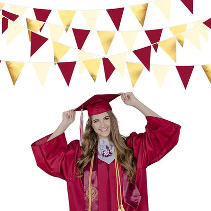 Burgundy Party Decorations Gold Maroon Beige Fabric Triangle Pennant Banner - Image 4
