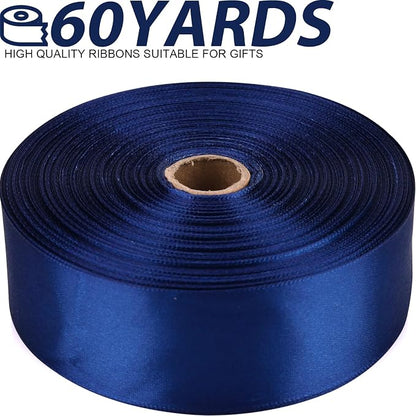 1-1/2 Inch 60 Yards Deep Blue Solid Satin Ribbon - Image 2