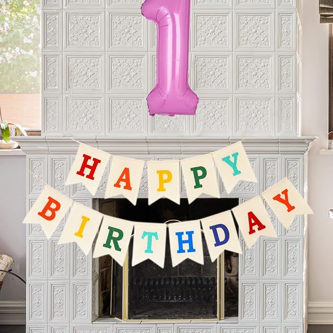 Burlap Happy Birthday Banner, Assembled Birthday Banner Sign Garland - Image 3
