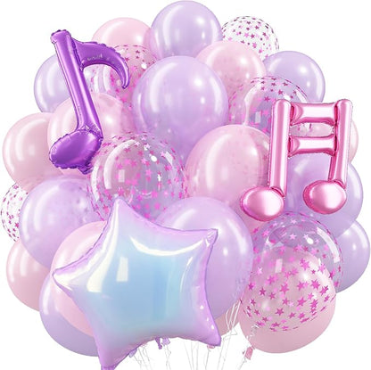 Pink Purple Music Note Iridescent Star Balloons by Paeyeq