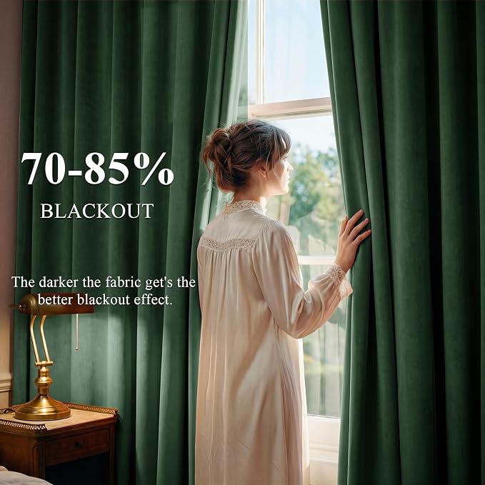 Dark Green Christmas Velvet Drapes Room Darkening, 300GSM Heavy Soft Velvet - Image 3