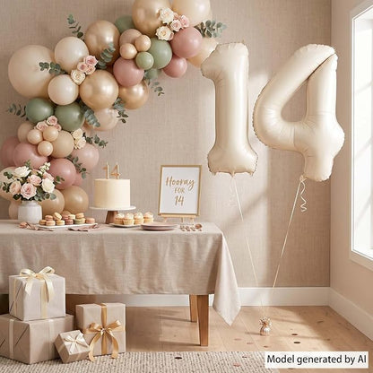 Cream Number 14 Balloon 40 Inch, Foil Numerals - Image 3